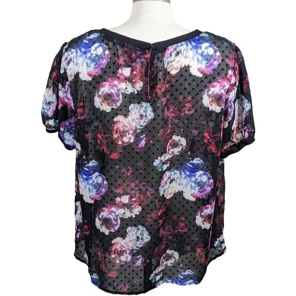 Torrid Womens Plus 1X Sheer Blouse Top Black Dark Floral Swiss Dot Whimsygoth - Picture 6 of 8